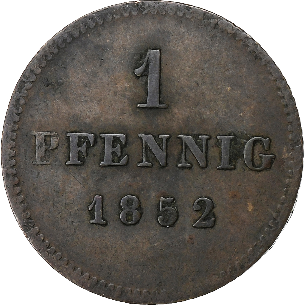 Kingdom of Bavaria, Maximilian II, Pfennig, 1852, Munich, Copper, 