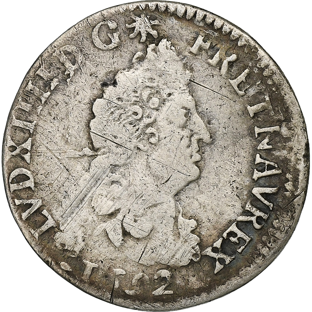 France, 4 Sols aux 2 L, 1692, Rouen, reformed, Silver, VF(20-25), Gadoury:106