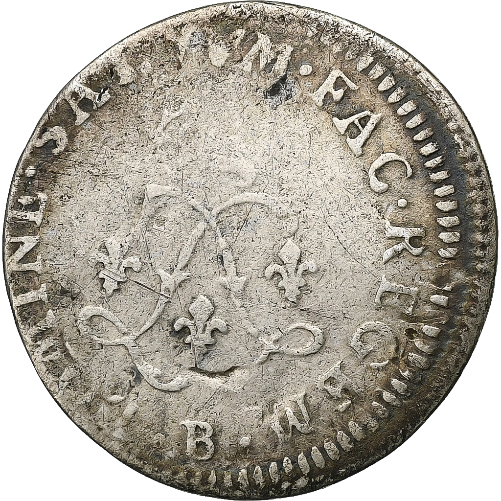 France, 4 Sols aux 2 L, 1692, Rouen, reformed, Silver, VF(20-25), Gadoury:106