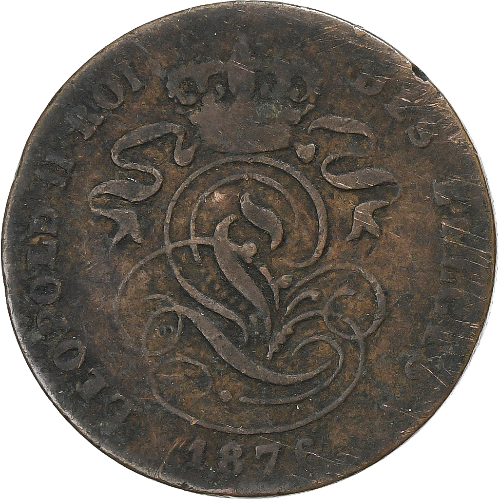 Belgium, Leopold II, 2 Centimes, 1876, Brussels, Copper, , KM:35.1