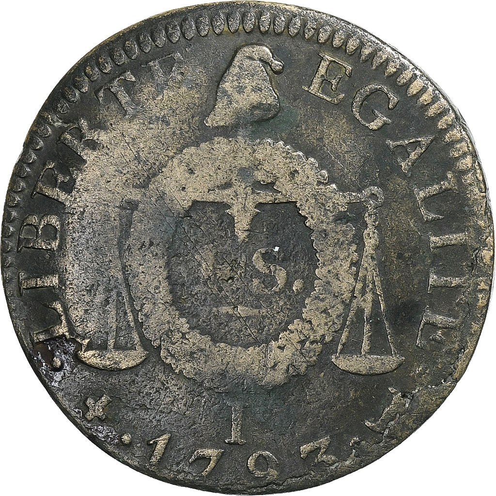 France, Sol à la balance Françoise, 1793 / AN II, Limoges, Métal de cloche
