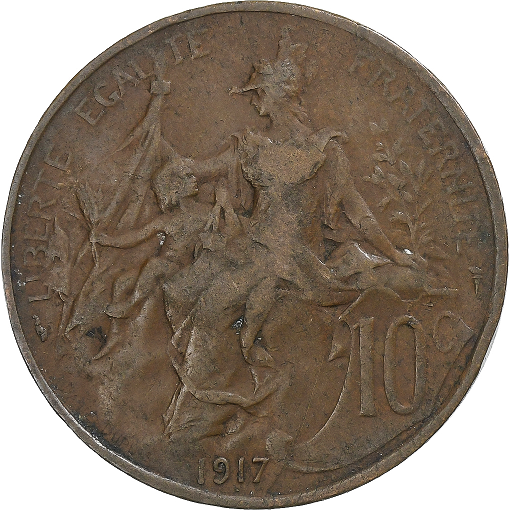 France, 10 Centimes, Daniel-Dupuis, 1917, Paris, Bronze, , Gadoury:277