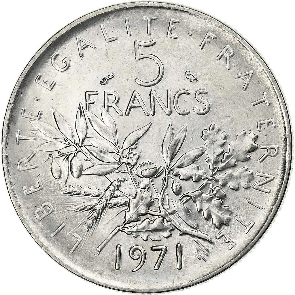France, 5 Francs, Semeuse, 1971, Paris, Copper-nickel, , Gadoury:771