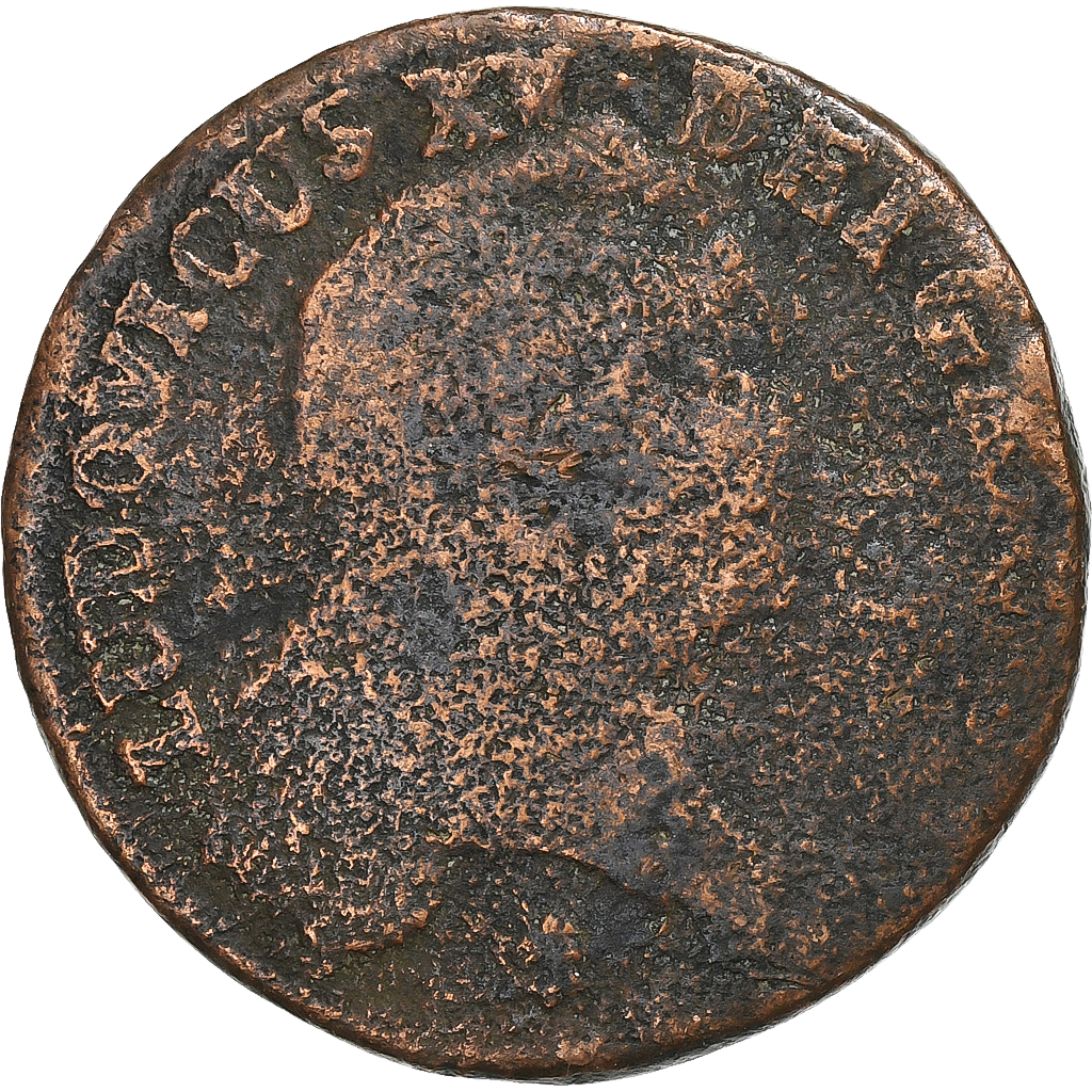 France, Louis XV, Sol au buste enfantin, 1720, Reims, Copper, 