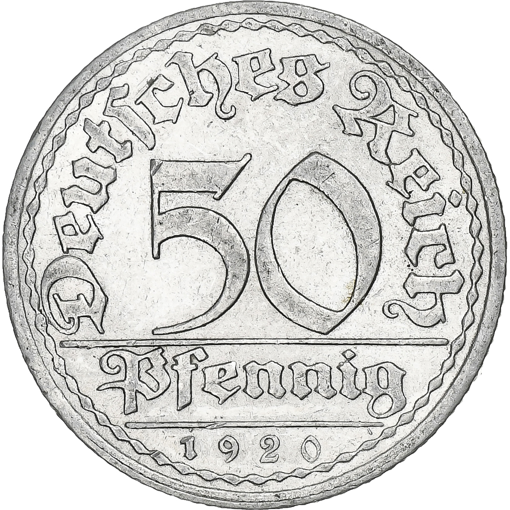 Germany, Weimar Republic, 50 Pfennig, 1920, Berlin, Aluminum, AU
