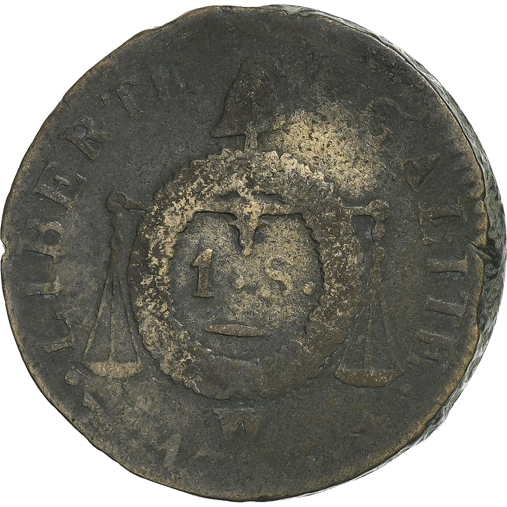 France, Sol à la balance Françoise, 1793 / AN II, Lille, Métal de cloche