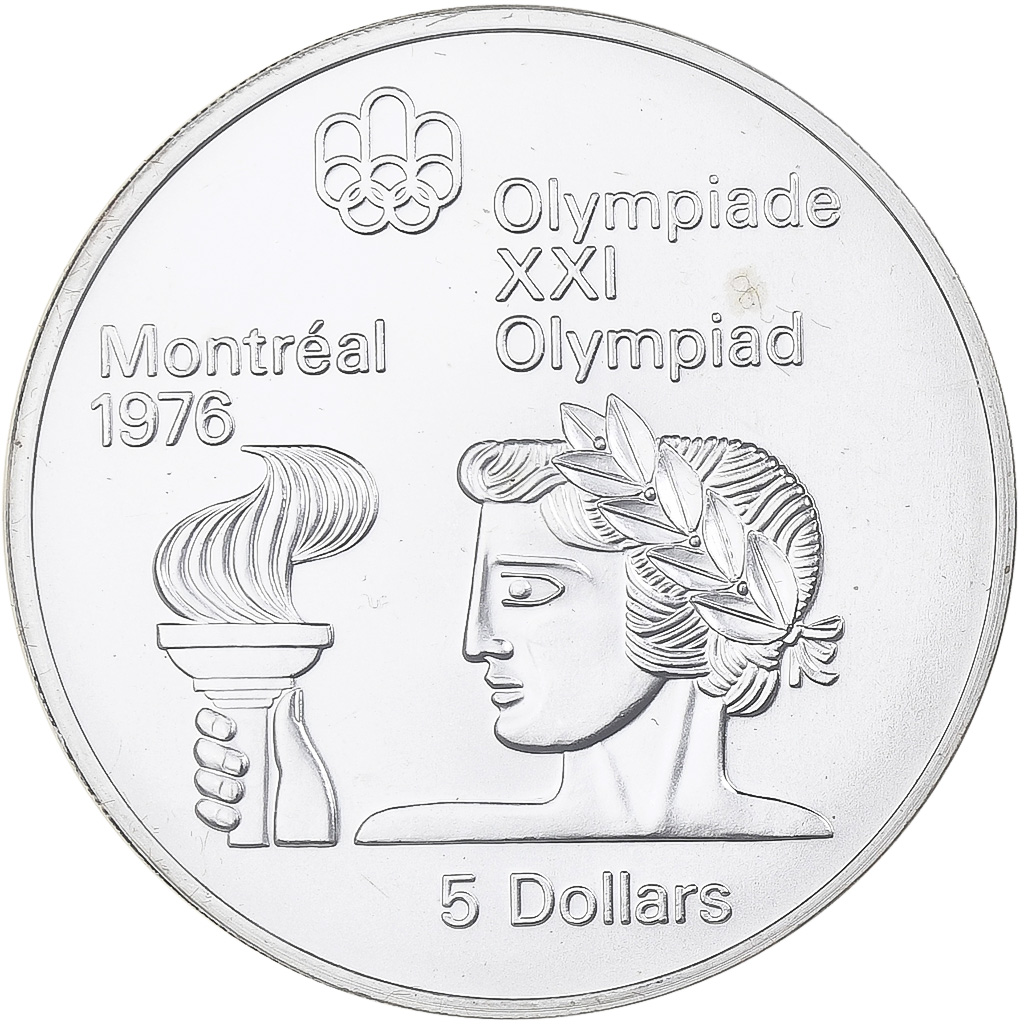 Canada, Elizabeth II, 5 Dollars, Olympic flame, 1974, Ottawa, Silver, 