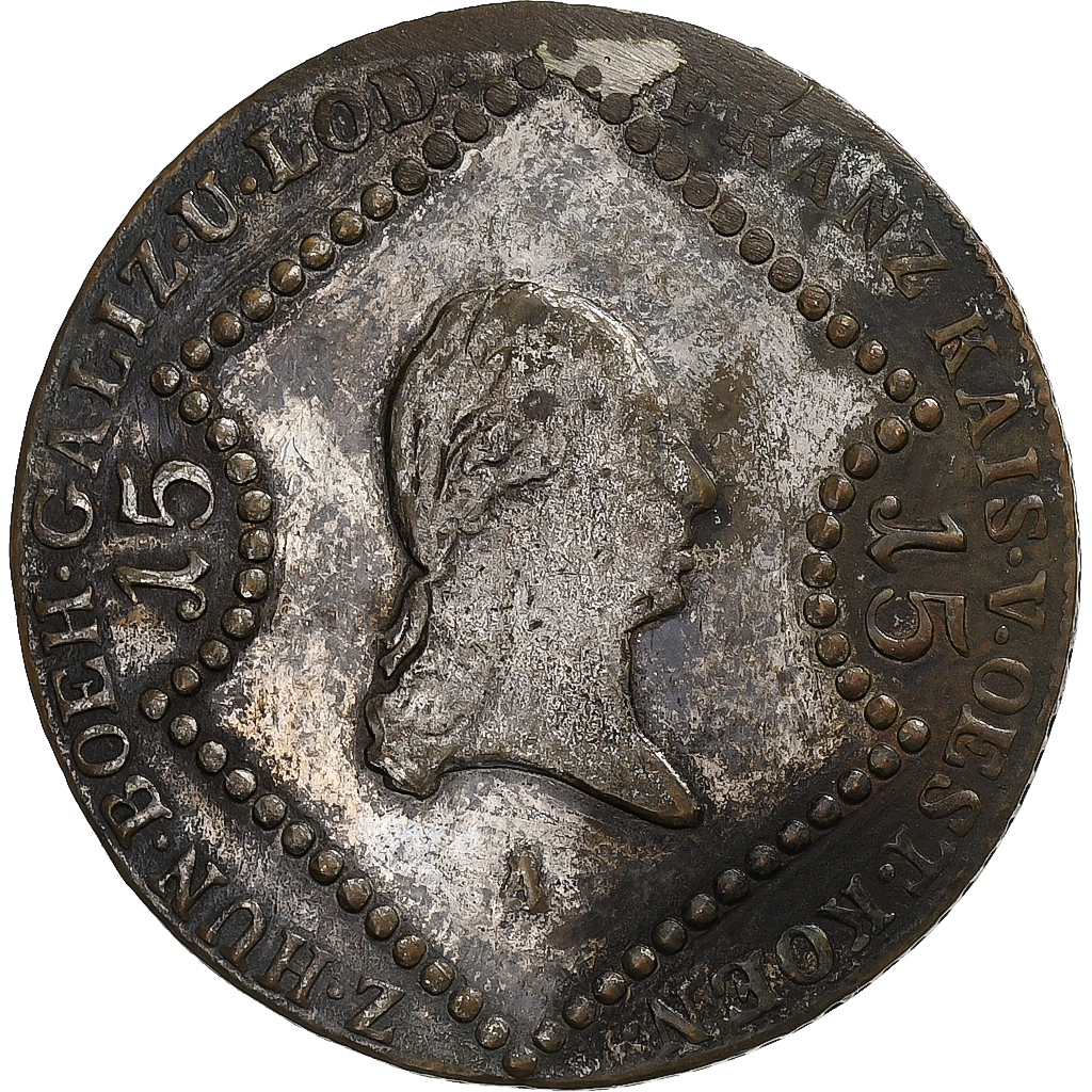 Austria, Franz I, 15 Kreuzer, 1807, Vienna, Silvered copper, VF, KM:2138