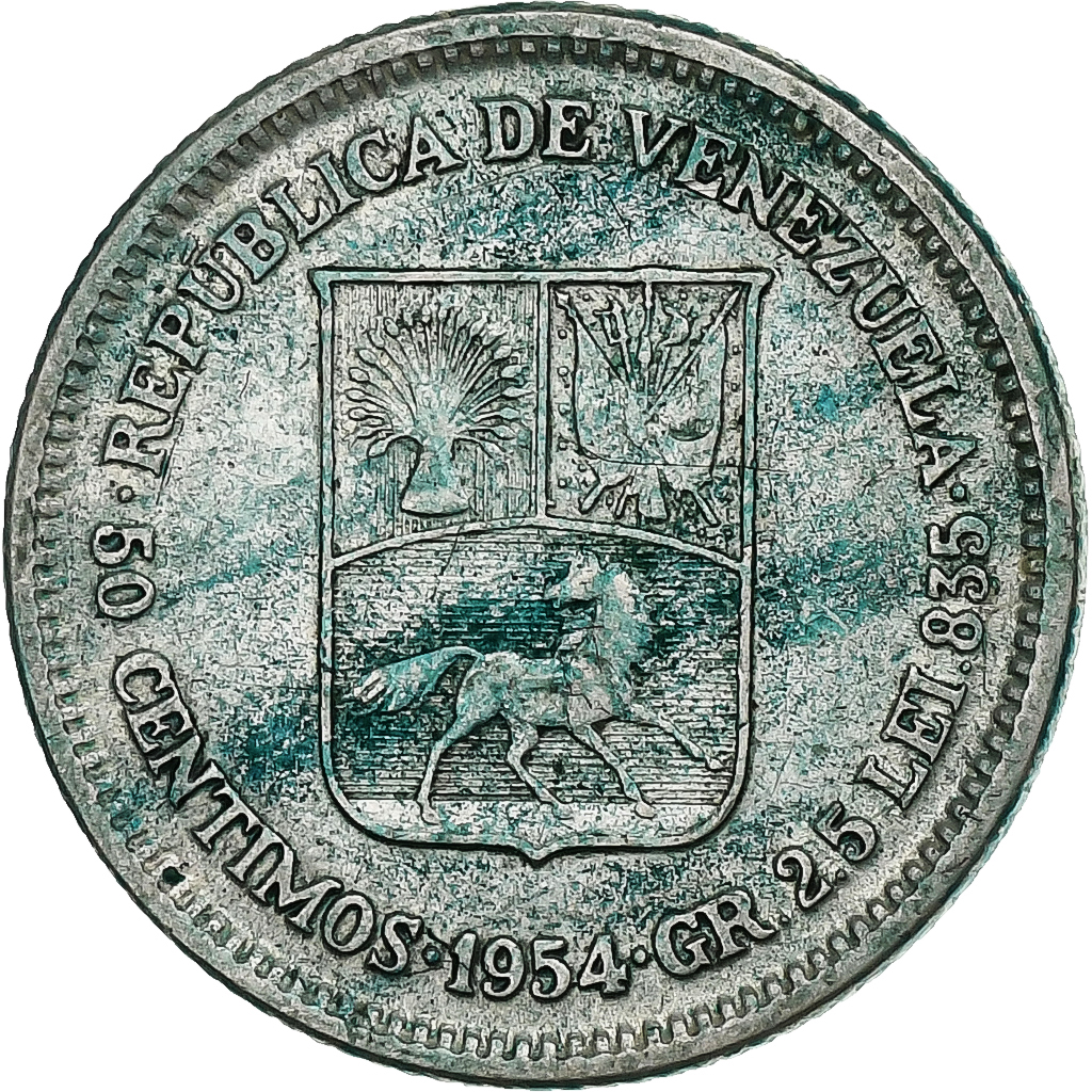 Venezuela, 50 Centimos, 1954, Philadelphia, Silver, , KM:36