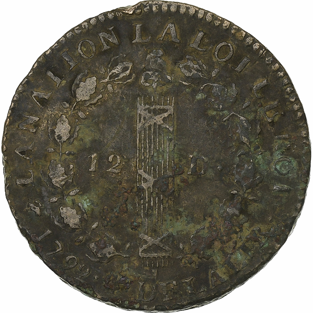 France, Louis XVI, 12 deniers françois, 1792 / AN 4, Dijon, Copper, 