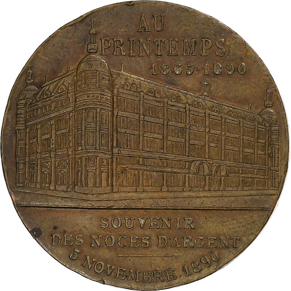 France, Token, Jules Jaluzot, Au Printemps, Noces d’argent, 1890, Copper