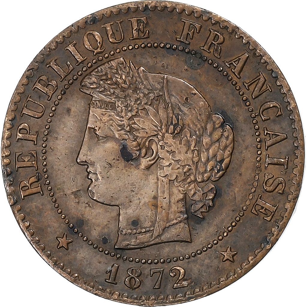 France, Centime, Cérès, 1872, Paris, Bronze, EF, Gadoury:88, KM:826.1