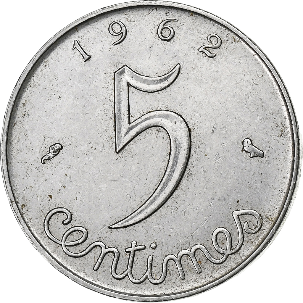 France, 5 Centimes, Épi, 1962, Paris, Stainless Steel, , Gadoury:172