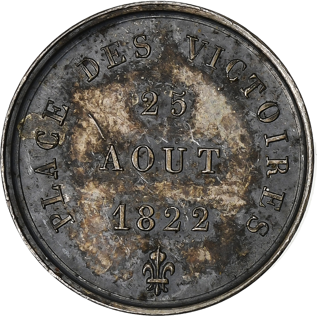 France, Quinaire, Louis XVIII, Statue de Louis XIV place des Victoires, 1822