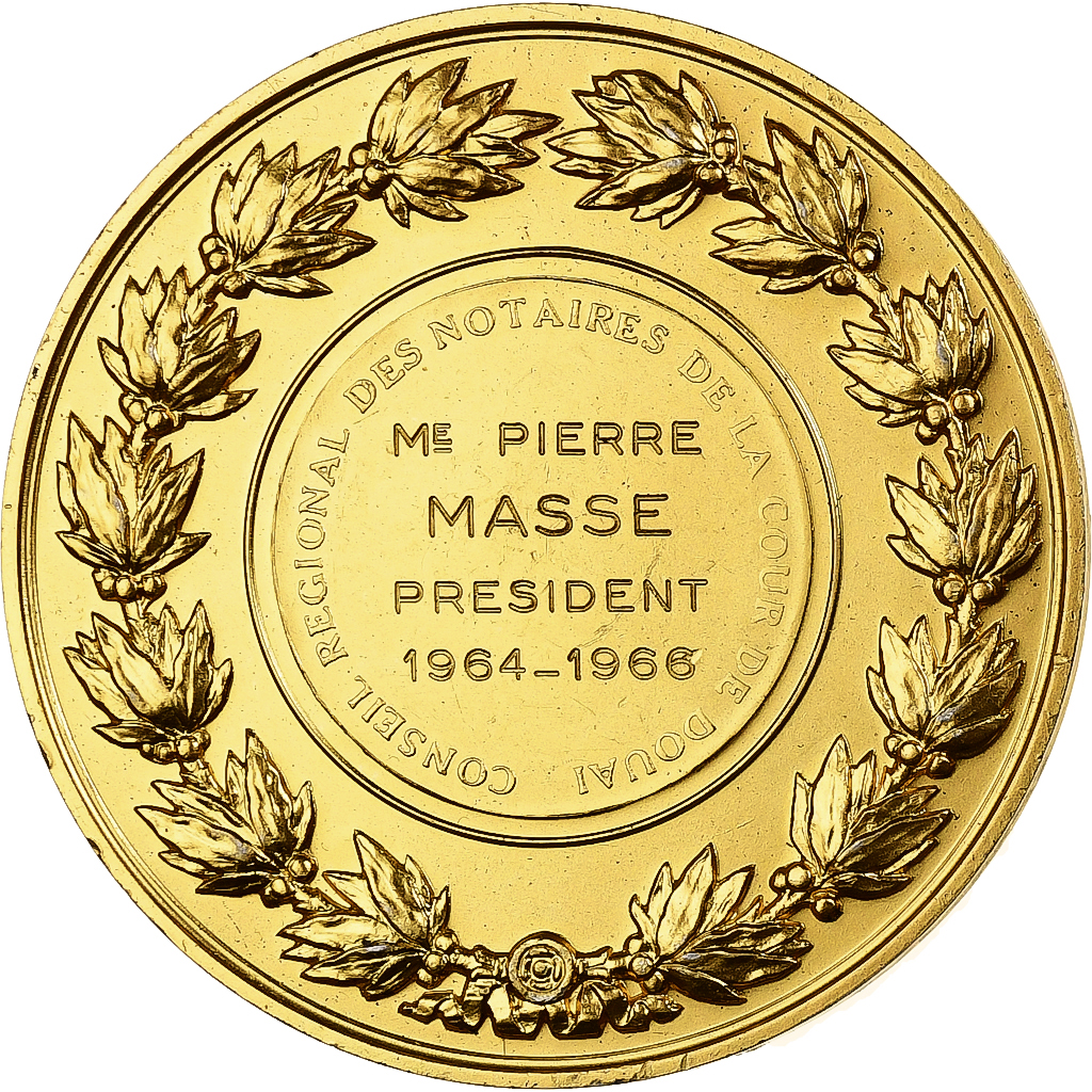 France, Medal, Notaires de la cour de Douai, 1966, Gold plated silver, Brenet