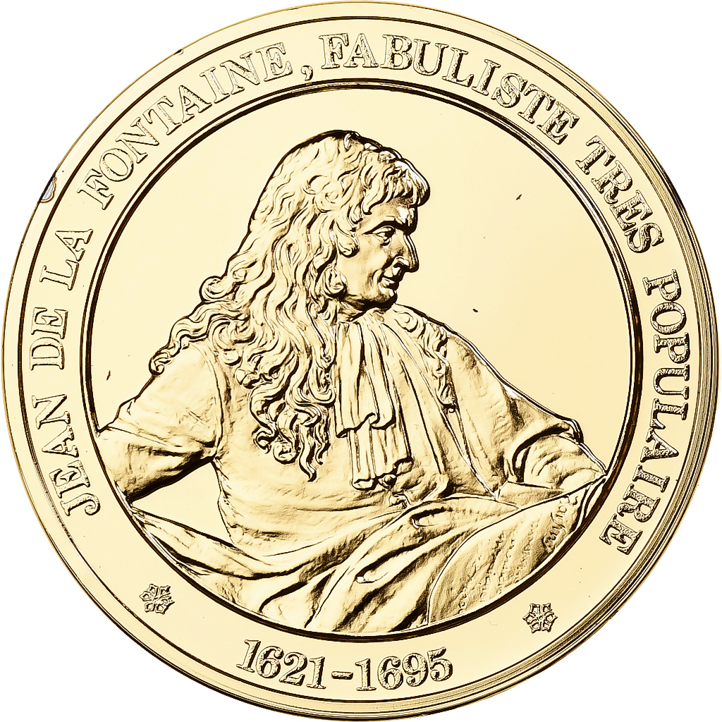 France, Medal, Jean de la Fontaine, Franklin Mint, Vermeil, Proof, 