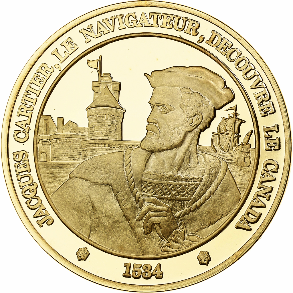 France, Medal, Jacques Cartier, Franklin Mint, Vermeil, Proof, 