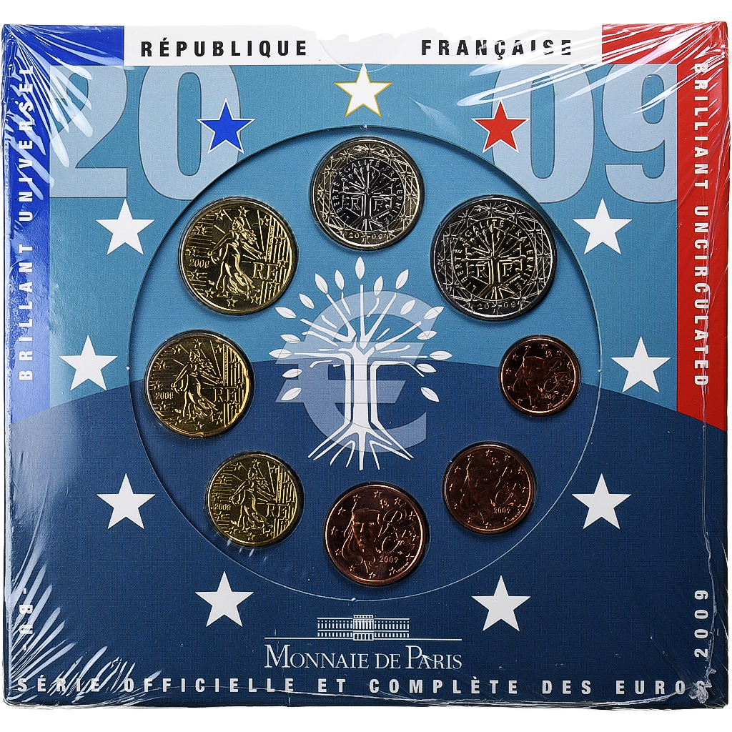 Frankreich, Coffret 1c. à 2€, BU, 2009, Monnaie de Paris, STGL