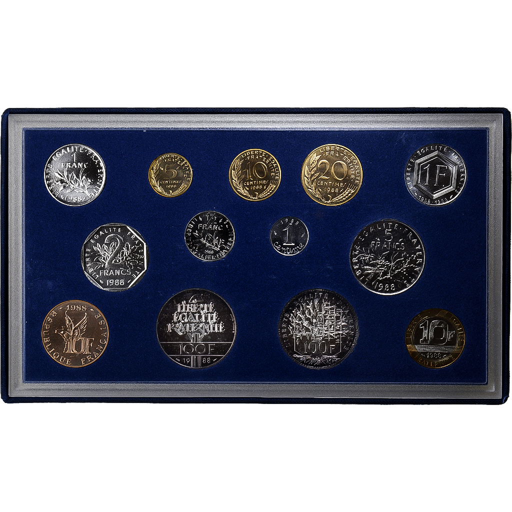 France, Coffret 1 c. à 100 frs., 1988, Monnaie de Paris, FDC, 