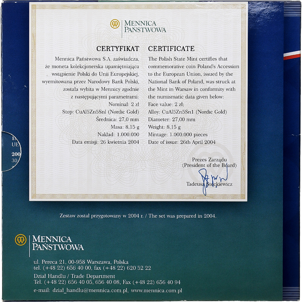 Poland, 1 Grosz to 5 Złotych, Accession to the EU, 1995, Warsaw, BU, 