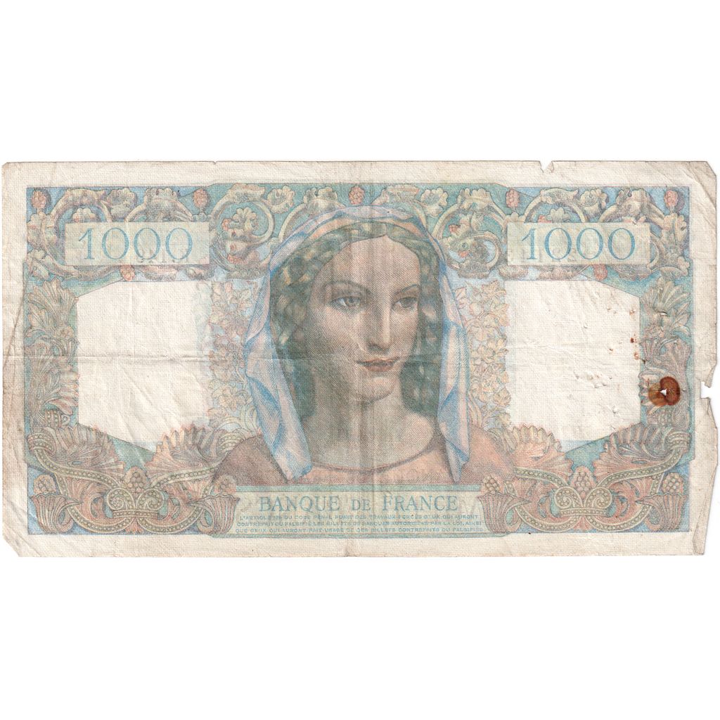 France, 1000 Francs, Minerve et Hercule, 1945-12-06, K.14922143, VF(30-35)