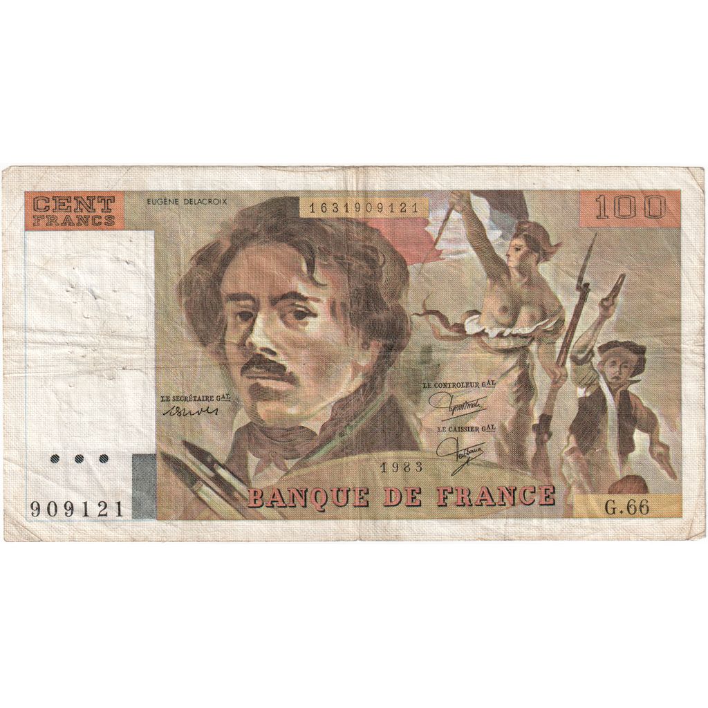 France, 100 Francs, Delacroix, G.66909121, VF(30-35)