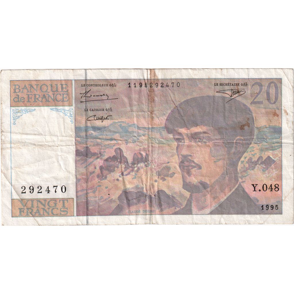 France, 20 Francs, Debussy, Y.048292470, VF(30-35)