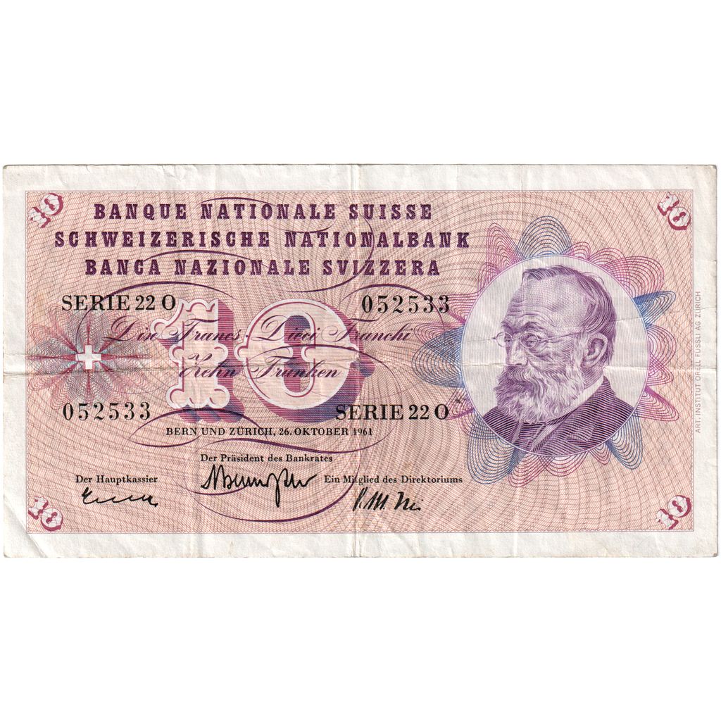 Switzerland, 10 Franken, 1964-10-26, EF(40-45)