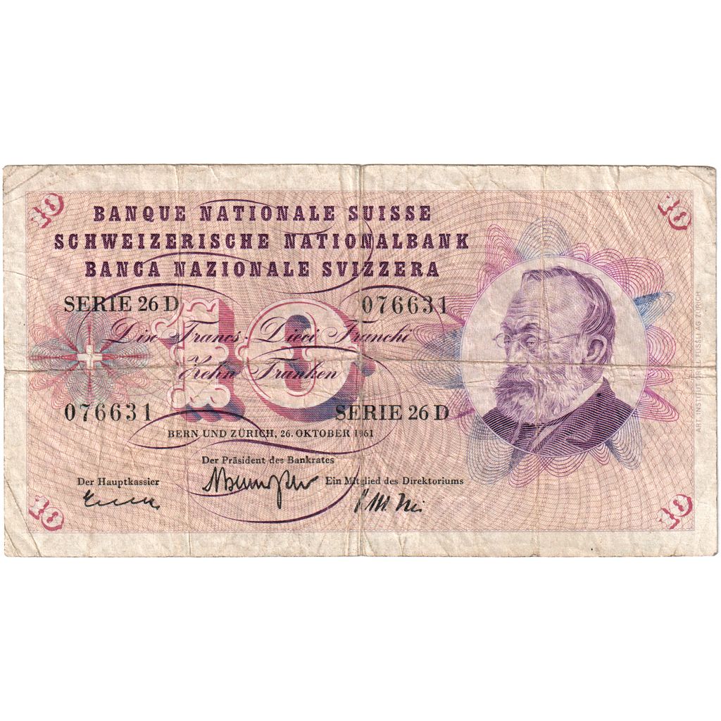 Switzerland, 10 Franken, 1961-10-26, VF