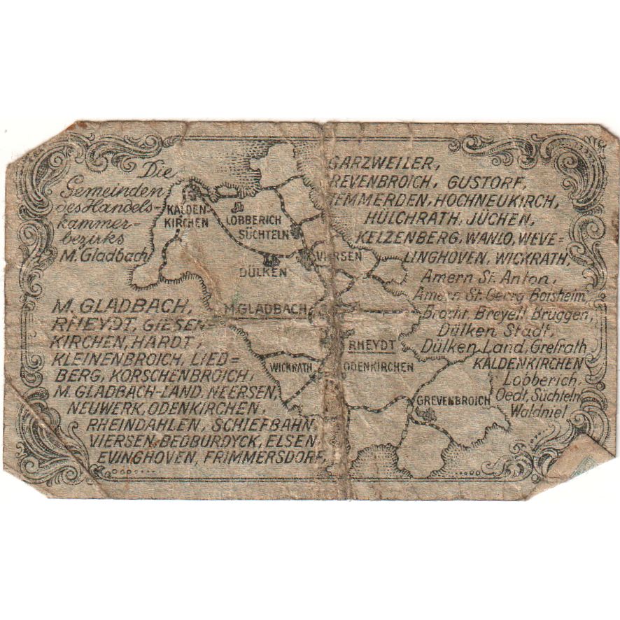 Germany, München-Gladbach Handelskammer, 20 Pfennig, 1917-05-01, VF(20-25)