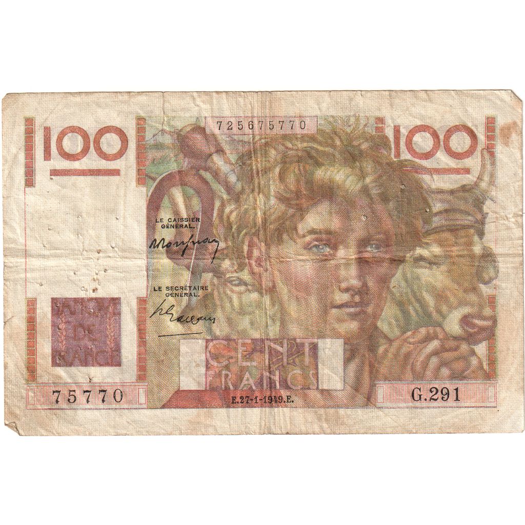 France, 100 Francs, Jeune Paysan, 1949-01-27, G.29175770, VF(20-25)