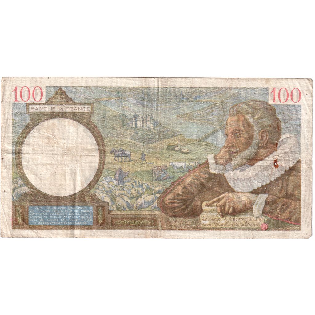 France, 100 Francs, Sully, 1941-02-06, K.18810, VF(30-35)
