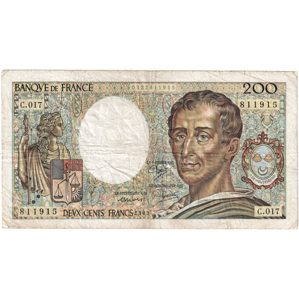 France, 200 Francs, Montesquieu, C.017, VF(20-25)