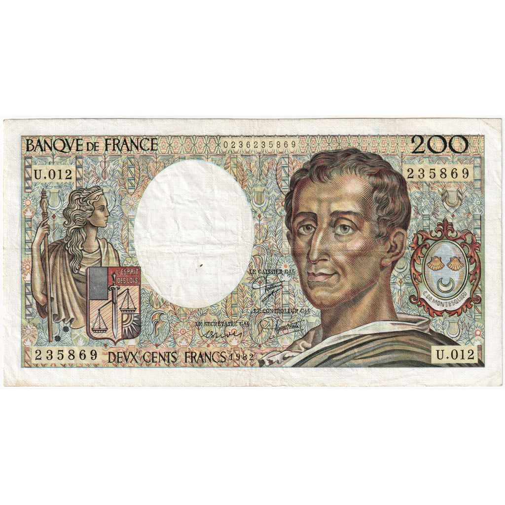 France, 200 Francs, Montesquieu, U.012, EF(40-45)