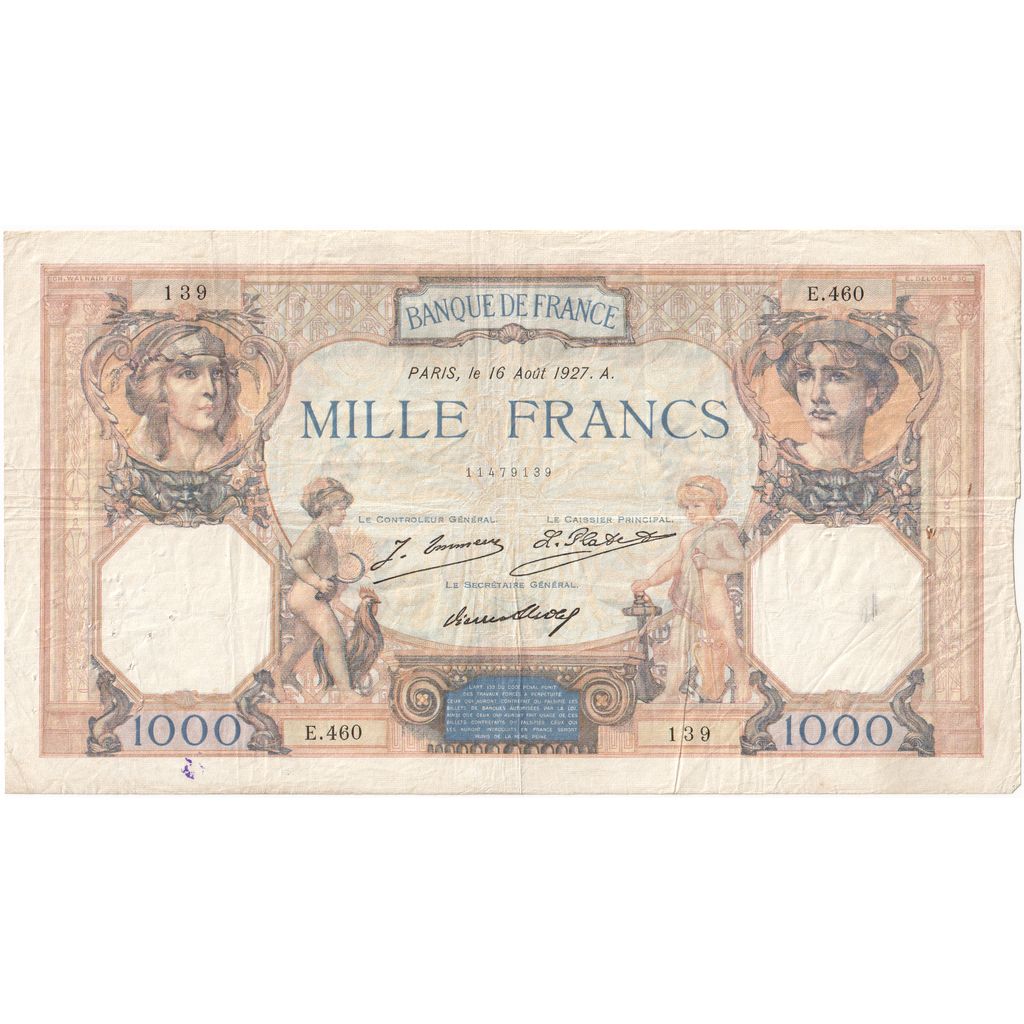 France, 1000 Francs, Cérès et Mercure, 1927-08-16, E.460, EF(40-45)