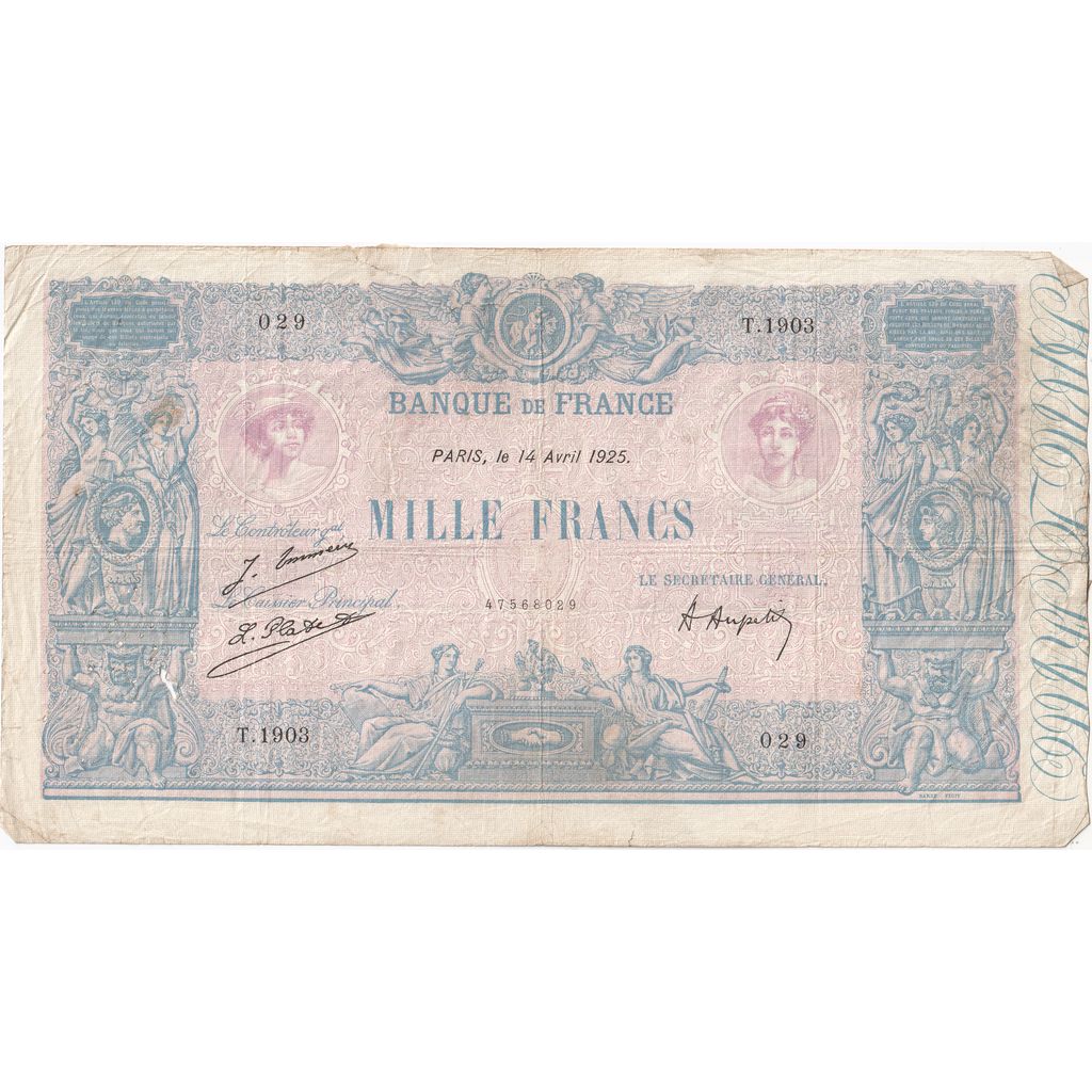 France, 1000 Francs, Bleu et Rose, 1925-06-25, T.1903, VF(30-35)