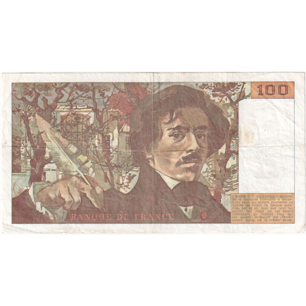 France, 100 Francs, Delacroix, J.202, EF(40-45)