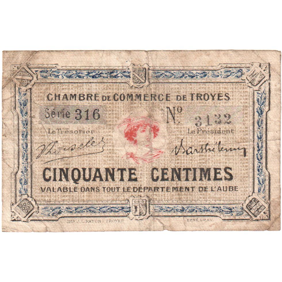 France, 50 Centimes, Chambre de Commerce, VF(20-25)