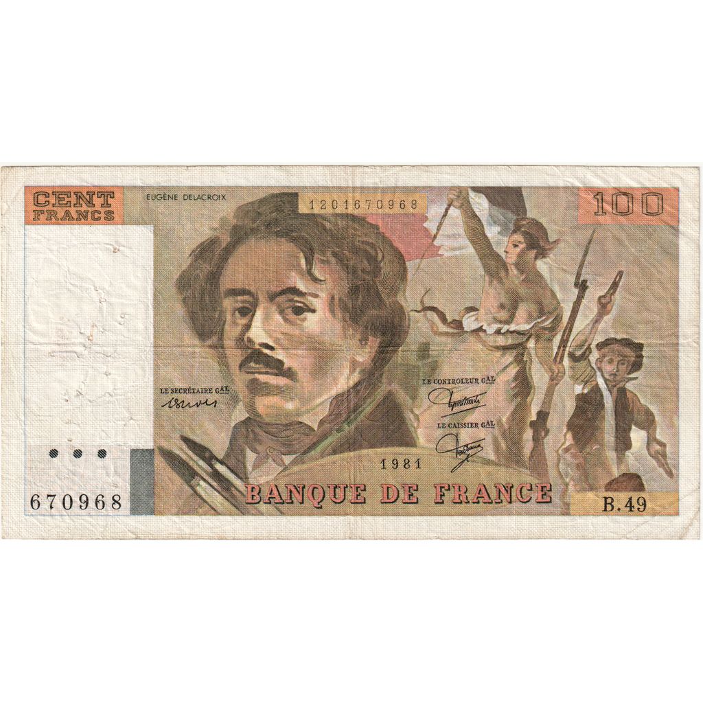 1293623] France, 100 Francs, Delacroix, B.49, VF | eBay