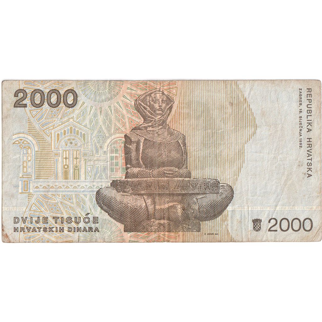 Croatia, 2000 Dinara, 1992-01-15, VF(20-25)