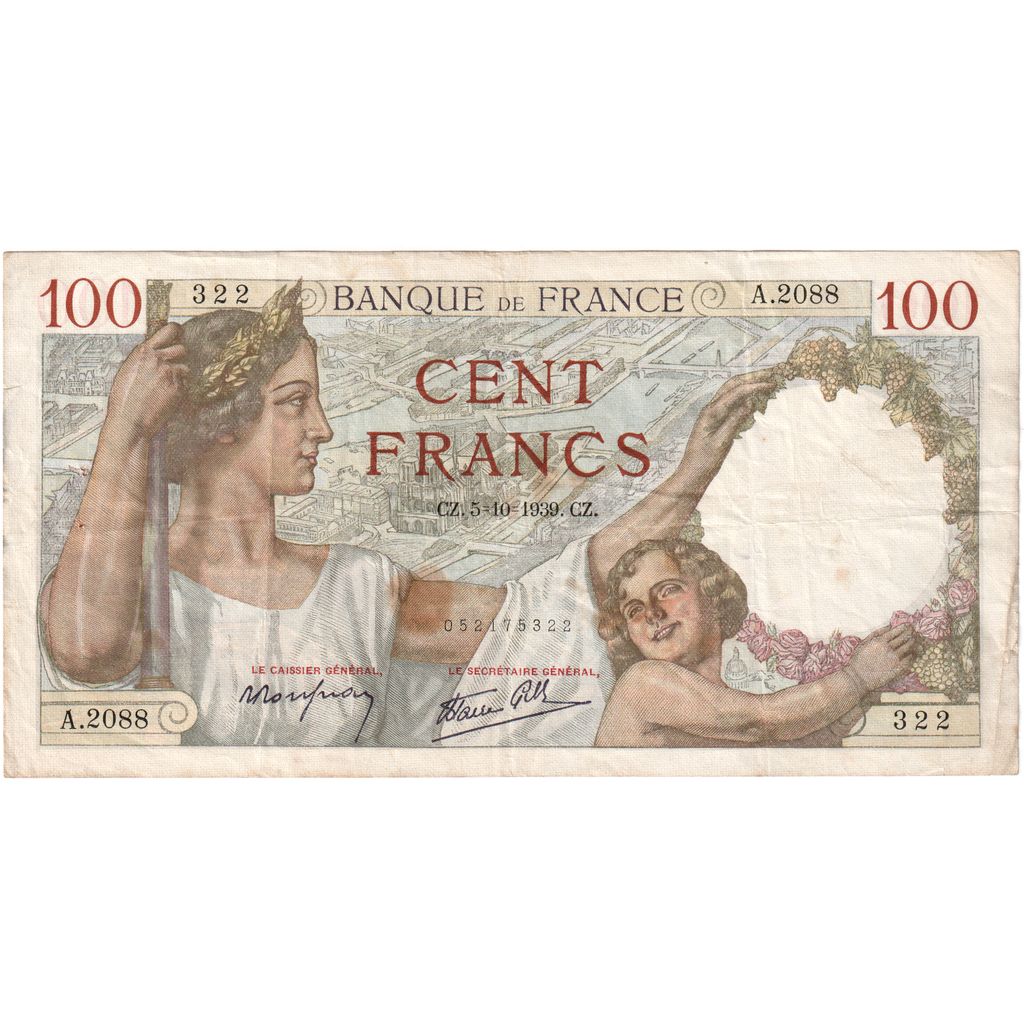France, 100 Francs, Sully, 1939-10-05, A.2088, EF(40-45)