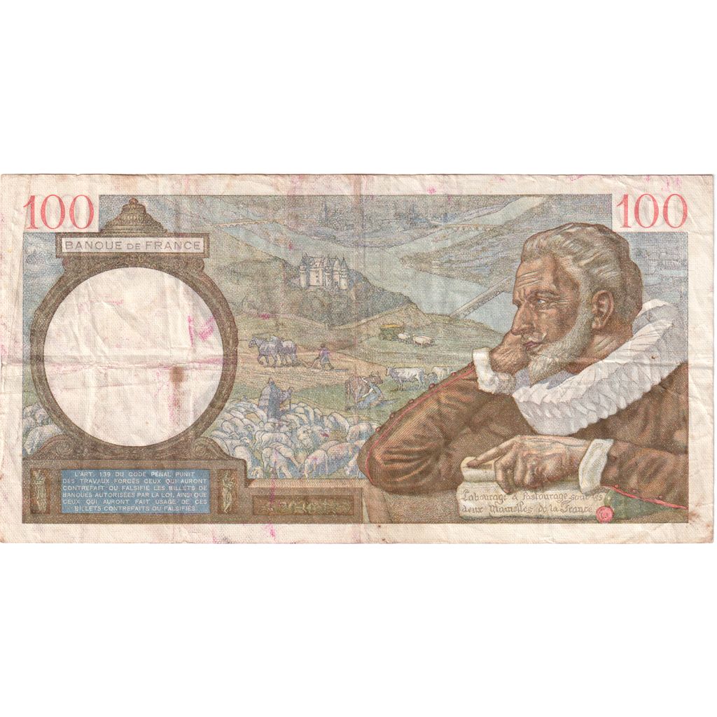 France, 100 Francs, Sully, 1939, 1939-10-05, VG(8-10), Fayette:26.09, KM:94