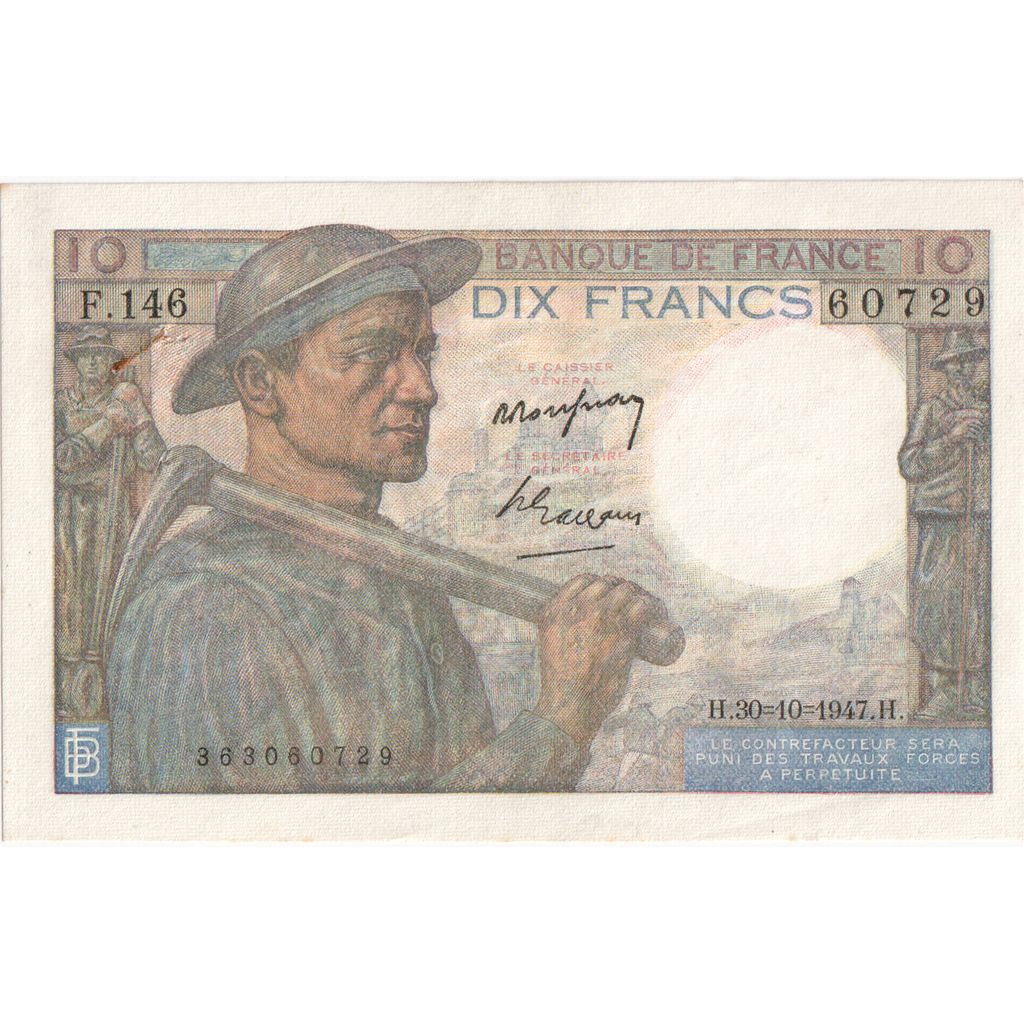 France, 10 Francs, Mineur, 1947-10-30, F.146, AU(55-58)