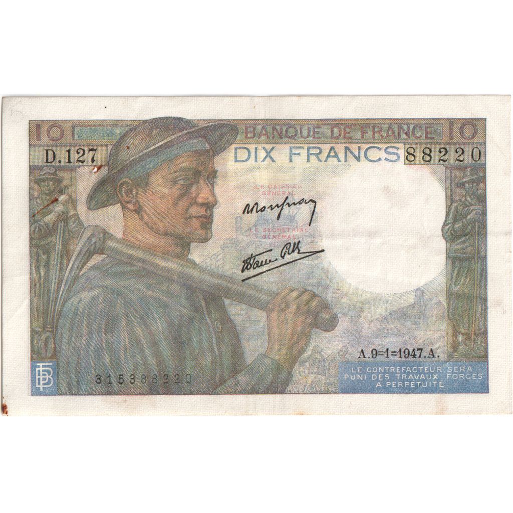 France, 10 Francs, Mineur, 1947-01-09, D.127, EF(40-45)