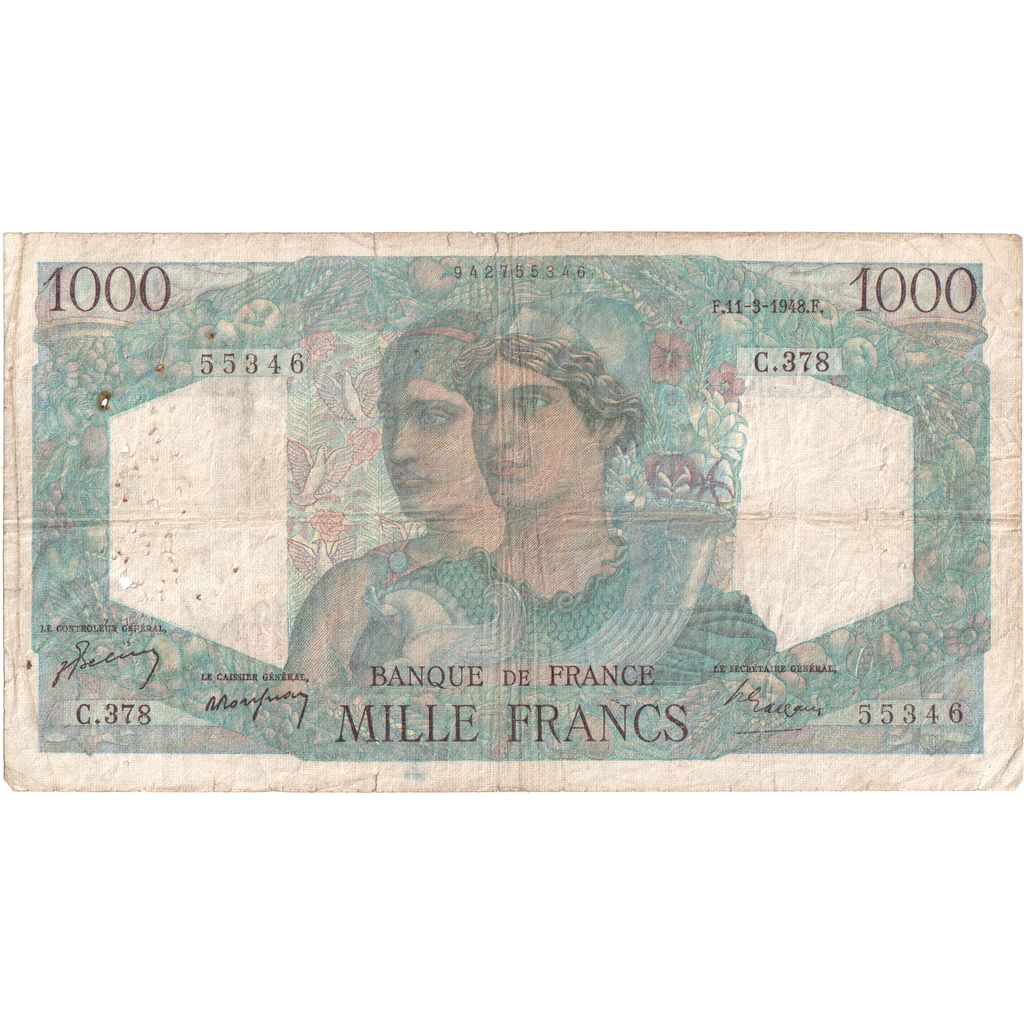 France, 1000 Francs, Minerve et Hercule, 1948-03-11, C.378, VF(20-25)