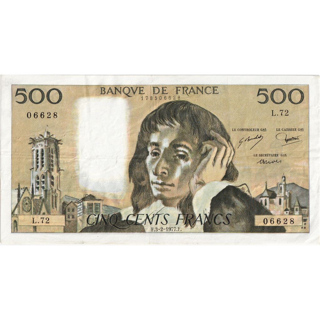 France, 500 Francs, Pascal, 1977-02-03, L.72, EF(40-45)