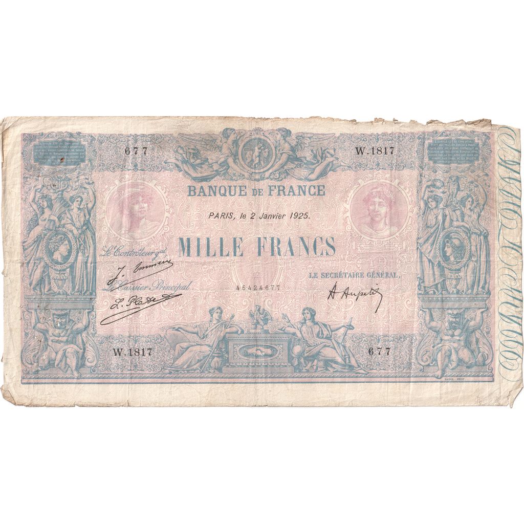 France, 1000 Francs, Bleu et Rose, 1925-01-02, W.1817, VF(20-25)