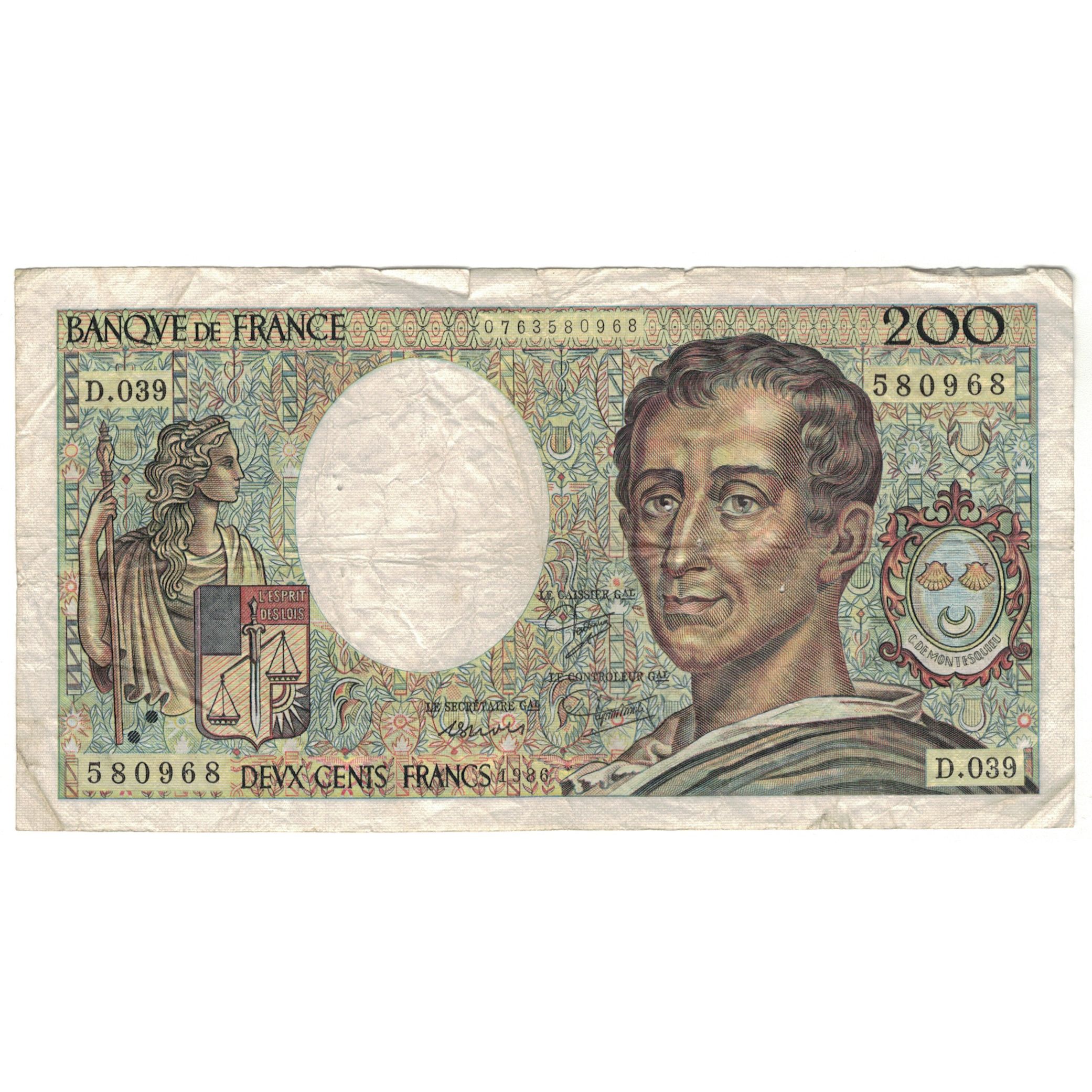 [#129501] Frankreich, 200 Francs, Montesquieu, 1986, D.039, SGE, Fayette:70.06, 