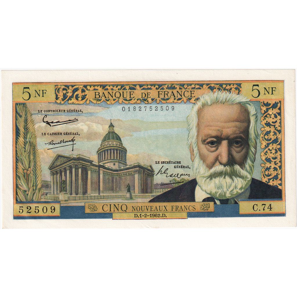 Frankrijk, 5 Nouveaux Francs, Victor Hugo, 1962-02-01, C.74, SPL