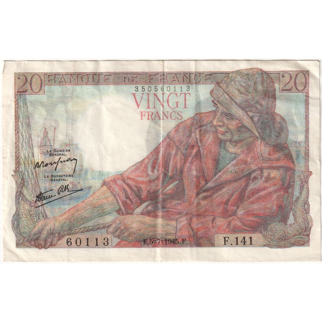 France, 20 Francs, Pêcheur, 1945-07-05, F.141, EF(40-45)